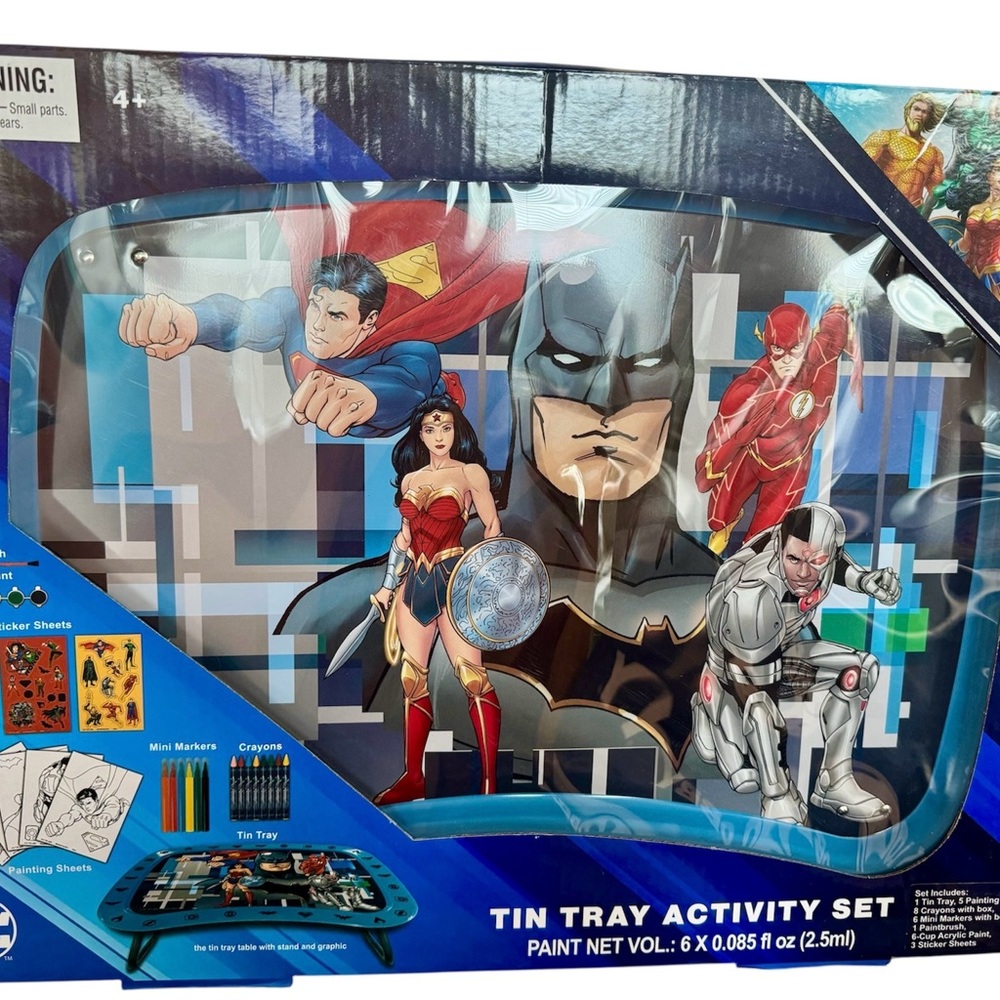DC Comics Superhero Tin Tray Set with Blue and Red Accents